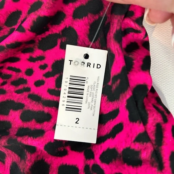 Torrid Swim Bottoms Women’s 2X Pink Black Leopard Print High-Waisted - Picture 3 of 10